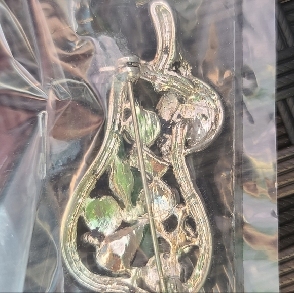 Multi Color Jewel Silver Tone Pear Brooch Pin - Picture 2 of 2